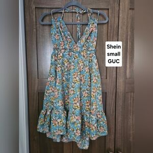 SHEIN Blue and Pink Floral Mini Dress